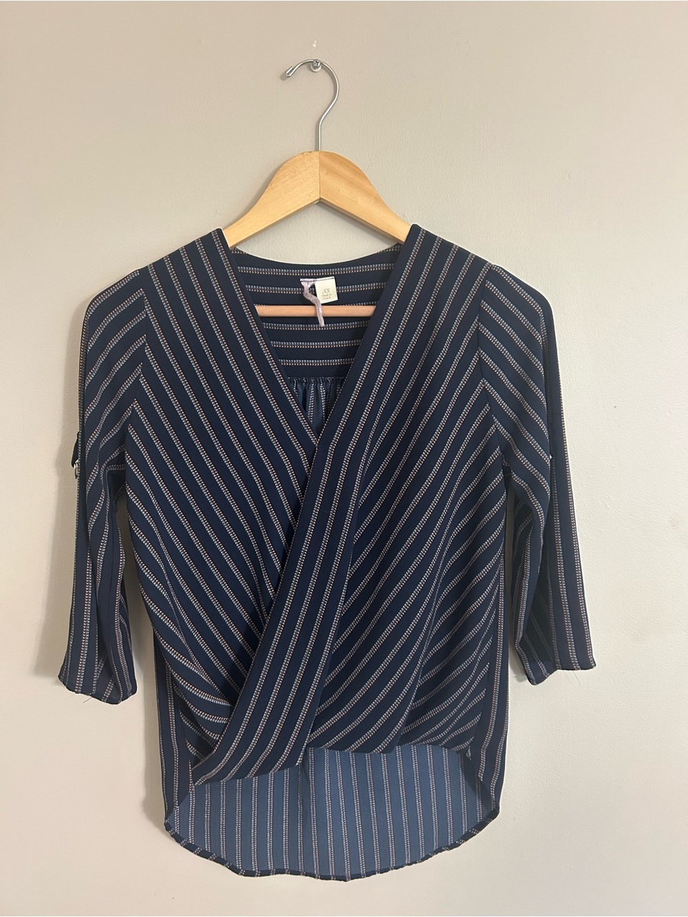 Francesca's Collections Navy Striped Wrap Blouse